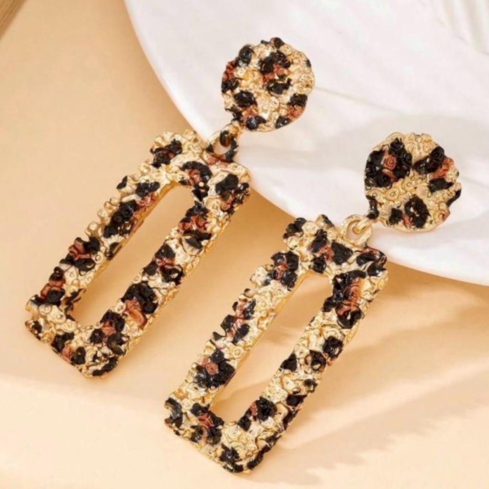 Leopard Print Gold Textured Earrings